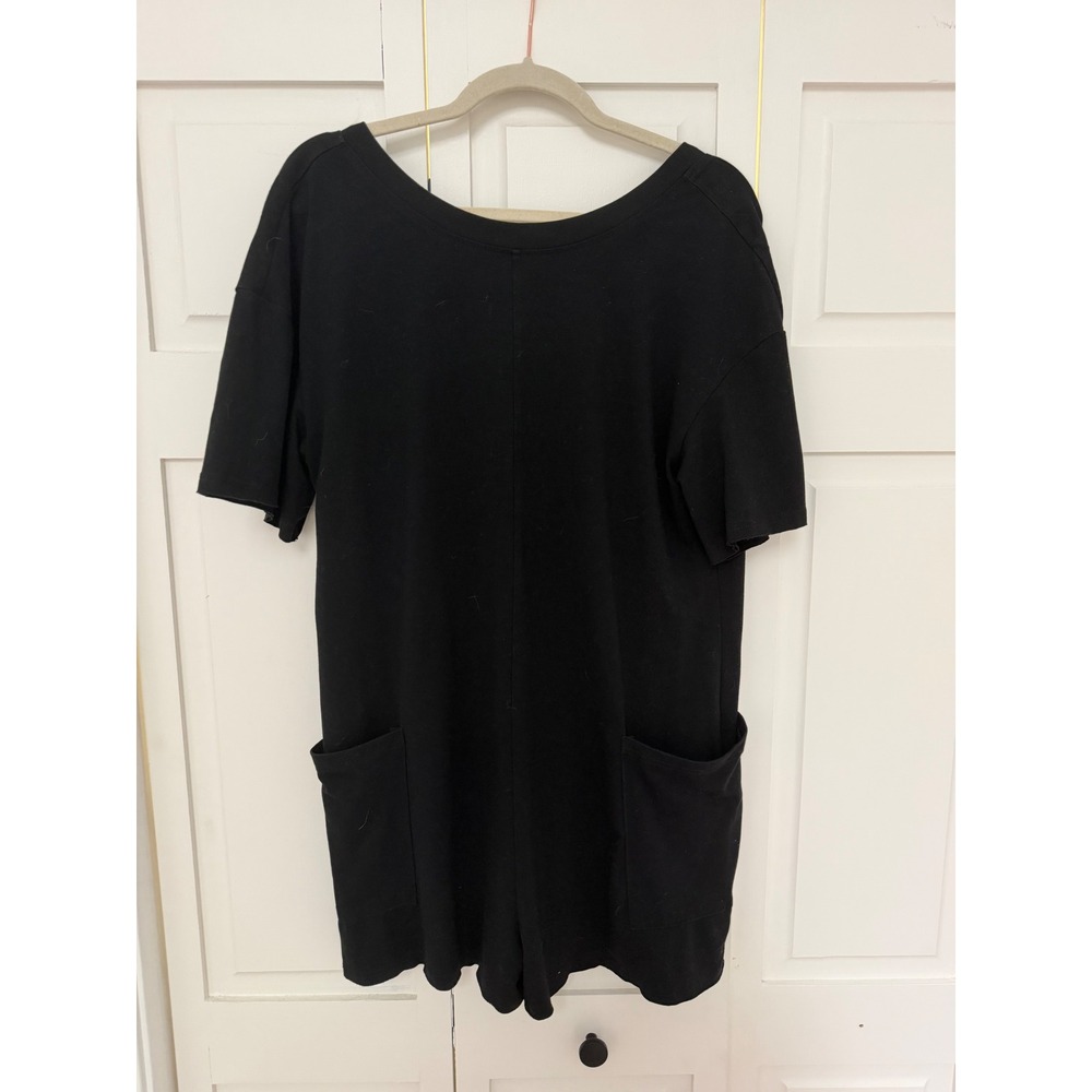 Black T Shirt Romper Reversible V-Neck Scoop Neck Short Sleeve Pocket Jumpsuit